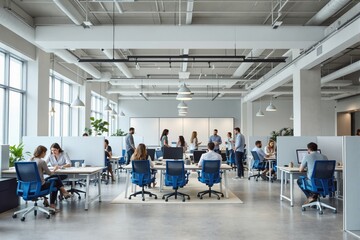 Poster - Modern office workspace with people collaborating and working.