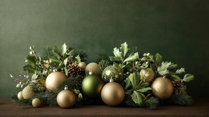 Leinwandbilder - Beige and green podium arrangement with artistic Christmas baubles, incorporating elements from Christian traditions worldwide