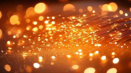 Poster - Abstract Orange Technology Background With Illuminated Fiber Optic Network Connections, Digital Art