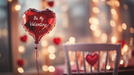 Aufkleber - An inviting and romantic space features a red heart balloon that reads Be My Valentine.