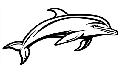 Wall Mural - Jumping Dolphin, Outline Contour Isolated on White Background. For Coloring, Tattoo, or Logo