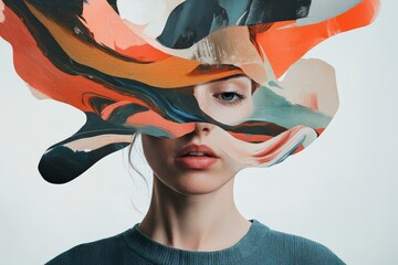 Poster - A vibrant, artistic photograph showcasing a face partially obscured by dynamic, multicolored brush strokes, representing creativity and self-expression.