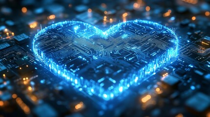 Poster - Heart-shaped digital design showcasing futuristic technology and vibrant colors in intricate detail