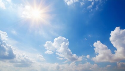 blue sky background with fluffy white clouds and bright sunlight