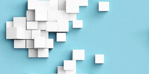 Poster - Abstract Composition of White Cubes on a Blue Background with Random Arrangements and Shifted Perspectives for Modern Design Concepts