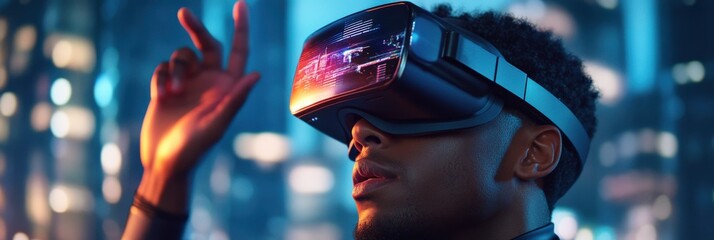 Aufkleber - Engineers using virtual reality to test design concepts for a futuristic city