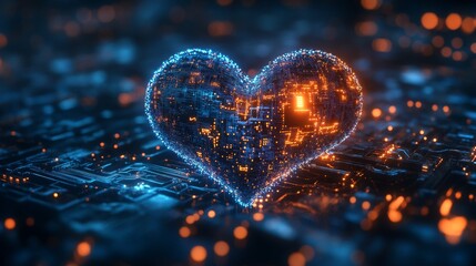 Poster - Glowing circuitry heart symbolizing technology and emotion in a digital universe