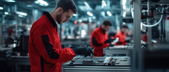 Poster - engineers performing quality control checks on automotive assembly lines