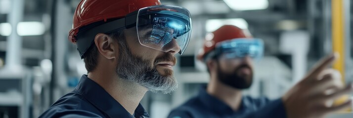 Aufkleber - Engineers in a modern factory using augmented reality for precision assembly