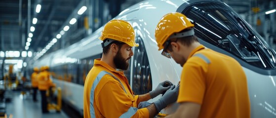 Poster - A team of engineers performing routine maintenance on a high-speed train