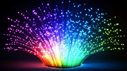 Poster - Colorful Fiber Optic Network Connections Abstract Technology Background, AI Generated Digital Art