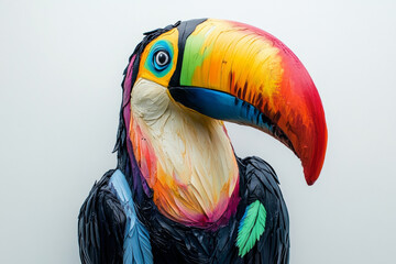 vibrant toucan with colorful beak stands out against white background, showcasing its unique