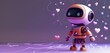 © Company  - A cute 3D robot with a retro design, featuring small arms and legs, standing on a purple background with digital hearts floating around it.