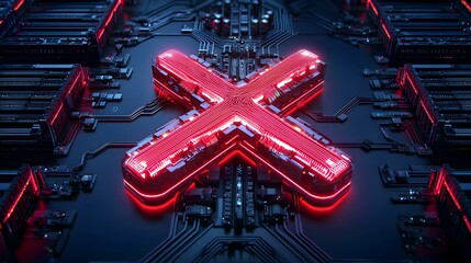 Poster - abstract design featuring red x symbol on server racks background