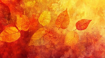 Wall Mural - grunge textured abstract autumn background with mottled leaf pattern in vibrant red, yellow, and ora
