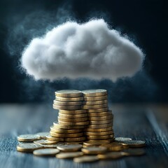 Poster - Stacked Coins Under Cloud Symbolizing Wealth and Prosperity Concept