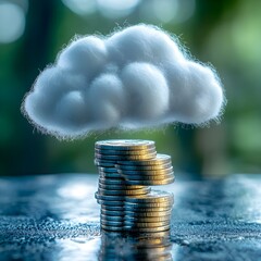 Poster - Stacked Coins Under White Cloud Representing Financial Concepts