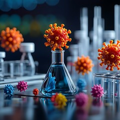 Poster - Colorful Lab Equipment and Viruses in a Scientific Setting