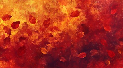 Wall Mural - grunge textured abstract autumn background with mottled leaf pattern in vibrant red, yellow, and ora