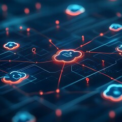 Poster - Digital Data Center with Cloud Icons and Network Connections