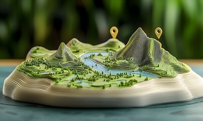 Poster - Digital 3D Terrain Map Showcasing Geospatial Data and Features