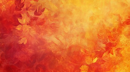 Wall Mural - grunge textured abstract autumn background with mottled leaf pattern in vibrant red, yellow, and ora