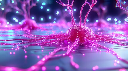 Poster - Floating Neurons with Glowing Effects in Neurocosmetics Concept