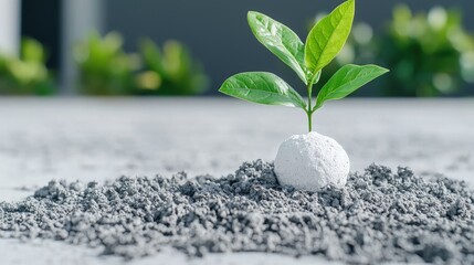 Sticker - Small plant sprout growing from white ball in gray soil.