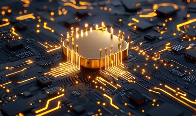 Poster - Stunning Close-Up of High-Tech Circuit Board with Microchip Details