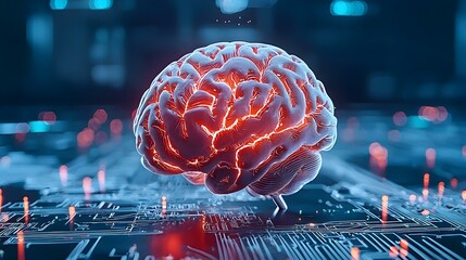Poster - Futuristic Human Brain Representation with Circuitry and Waveform Effects