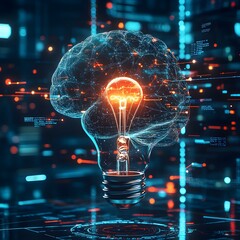 Aufkleber - Brain Concept with Light Bulb Symbolizing Ideas in Neuroscience