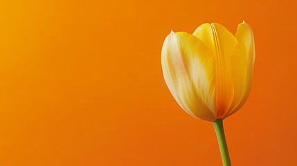 Poster - A single yellow tulip against a vibrant orange background, close-up shot, Abstract style