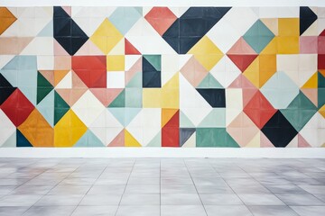 Aufkleber - A vibrant and artistic installation of a geometric tiled wall, featuring a symmetrical design with multi-colored tiles, representing creativity and modern art.