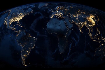 Poster - An awe-inspiring panoramic view of the Earth at night, displaying vibrant city lights across continents, depicting the vast urbanization and interconnectedness of modern society.
