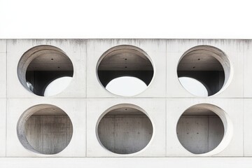 Fototapete - An exterior wall with several round concrete openings, offering a striking architectural element that blends modern design with the raw aesthetic of unfinished concrete.
