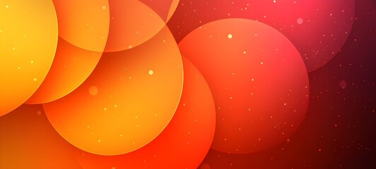 Poster - A vibrant abstract design featuring overlapping circles in shades of orange and red, creating a warm and energetic feel. The background is subtly textured with glowing particles.