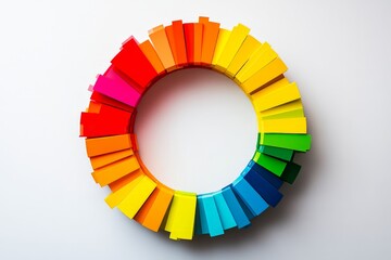 Poster - A vivid circular arrangement of colorful building blocks, artistically displayed to form a cohesive wheel of bright hues against a clean, simple background.