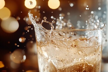 Leinwandbilder - A dynamic photo of splashing liquid in a glass, captured mid-air, presenting a vibrant and colorful scene that conveys energy, motion, and liveliness.