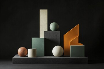 Aufkleber - An array of vibrant abstract shapes positioned on a dark textured surface, showcasing intriguing contrasts and emphasizing creative geometric artistry.