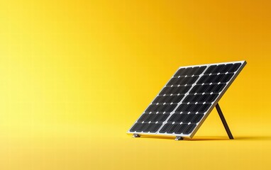 A single solar panel with a sleek design on a bright yellow background