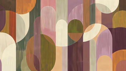 Poster - An arrangement of rounded, vertical shapes in various colors, including shades of brown, beige, green, and purple