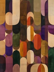 Poster - An arrangement of rounded, vertical shapes in various colors, including shades of brown, beige, green, and purple