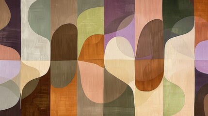 Poster - An arrangement of rounded, vertical shapes in various colors, including shades of brown, beige, green, and purple