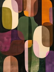 Poster - An arrangement of rounded, vertical shapes in various colors, including shades of brown, beige, green, and purple