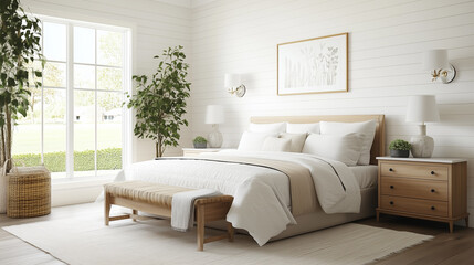 Poster - bright and airy bedroom with natural light and minimalist decor in a peaceful setting