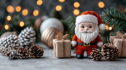 Wall Mural - Festive Santa figurine with gifts and ornaments.