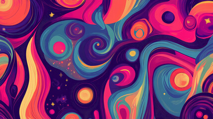 Poster - Colorful abstract artwork depicting swirling galaxies and cosmic elements on a dark background