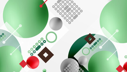 Poster - Minimalistic abstract vector design, layered geometric shapes circles, squares, and triangles with soft pastel gradients and semi-transparent effects. Perfect for contemporary use
