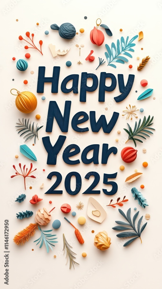 Happy New Year 2025 Greeting Card for Celebration. Stock Photo Adobe