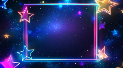 Poster - bright neon stars and glowing frame create a mesmerizing cosmic backdrop in a vibrant digital design